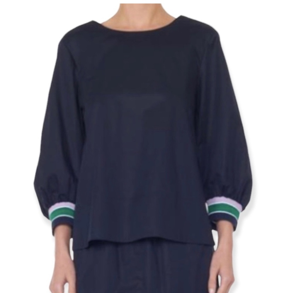 NWT! Tibi Color BlockTech Poplin Snap Top Size 6 Navy Blue